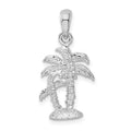 Sterling Silver Rhod-plated Polished/Textured 3D Two Palm Trees Pendant