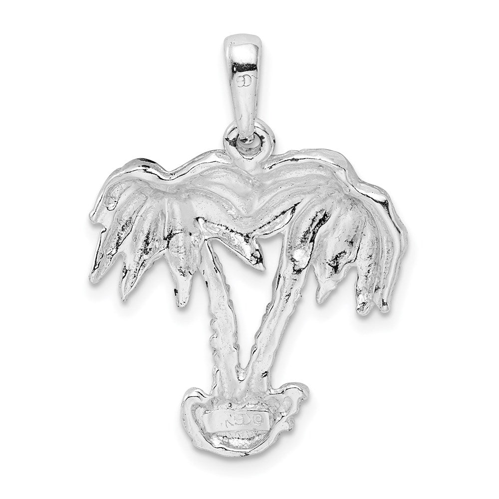 Sterling Silver Rhodium-plated Polished Two Palm Trees Pendant