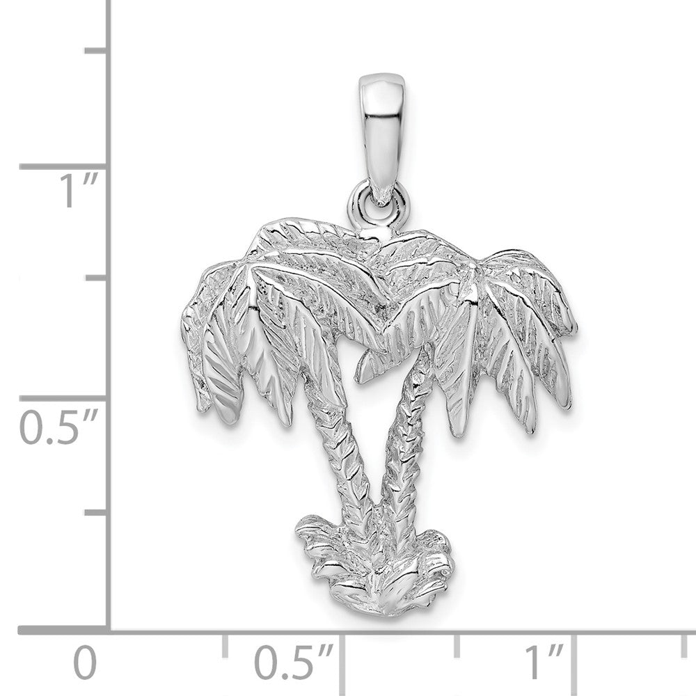 Sterling Silver Rhodium-plated Polished Two Palm Trees Pendant