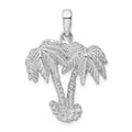 Sterling Silver Rhodium-plated Polished Two Palm Trees Pendant