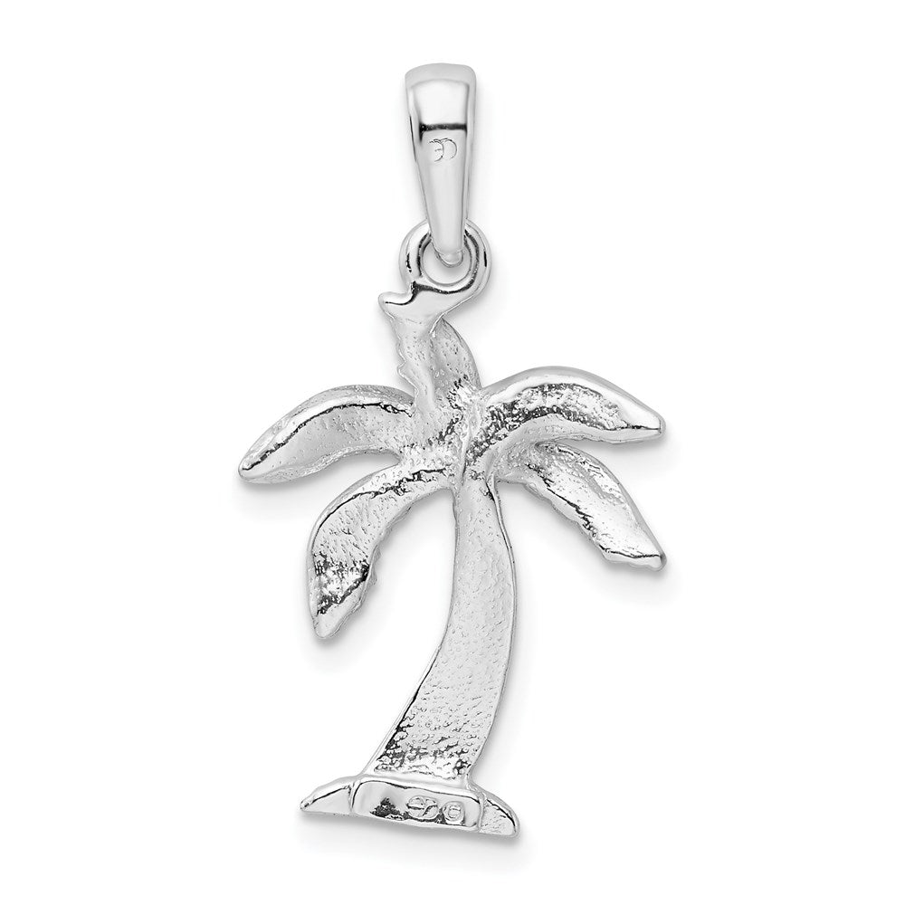 Sterling Silver Rhodium-plated Palm Tree w/Textured Trunk Pendant