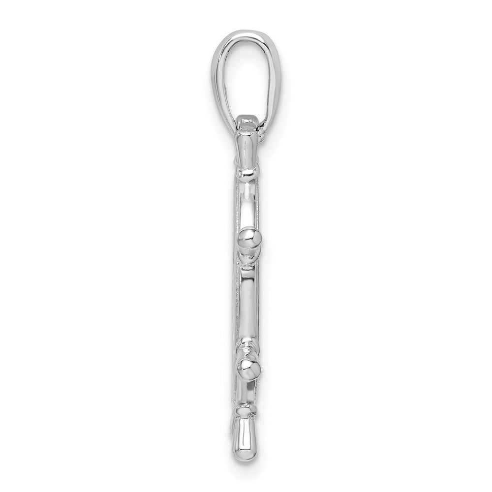 Sterling Silver Rhodium-plated Polished Cut-out 3D Ships Wheel Pendant