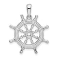 Sterling Silver Rhodium-plated Polished Cut-out 3D Ships Wheel Pendant