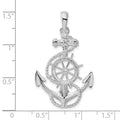 Sterling Silver Rhodium-plated Polished Anchor w/Ships Wheel Pendant