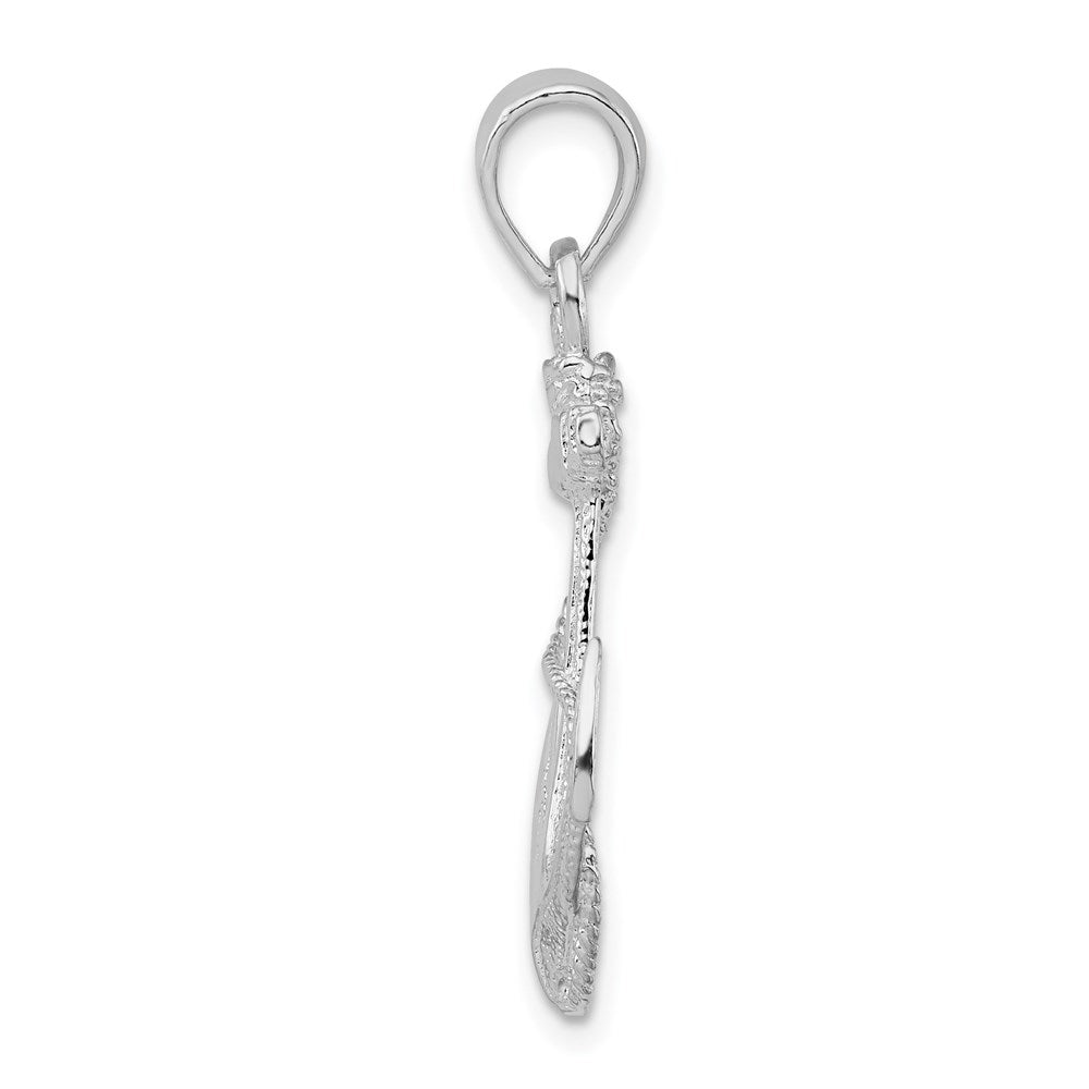 Sterling Silver Rhodium-plated Polished Anchor w/Rope Pendant
