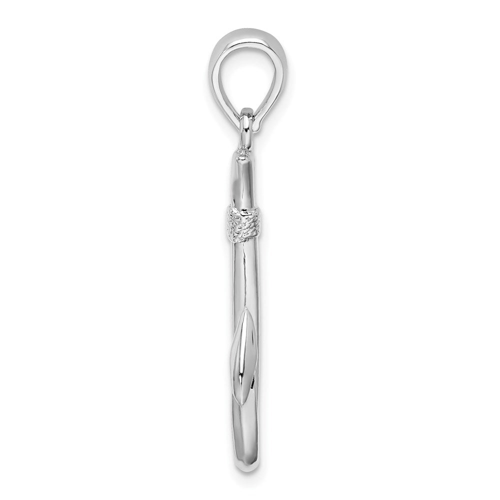 Sterling Silver Rhodium-plated Polished 3D Fish Hook Pendant