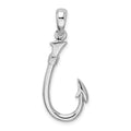Sterling Silver Rhodium-plated Polished 3D Fish Hook Pendant