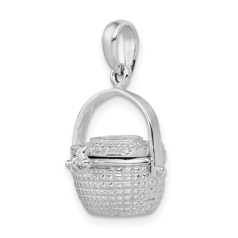 Sterling Silver Rhod-plated 3D Moveable Large Nantucket Basket Pendant