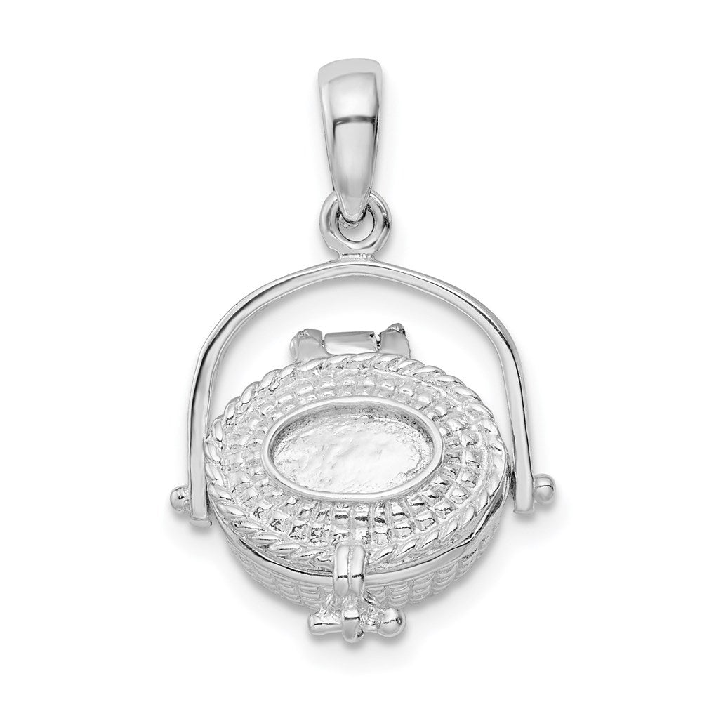 Sterling Silver Rhod-plated 3D Moveable Large Nantucket Basket Pendant