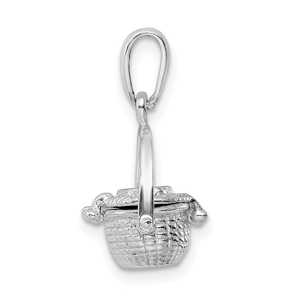 Sterling Silver Rhod-plated 3D Moveable Nantucket Basket Pendant