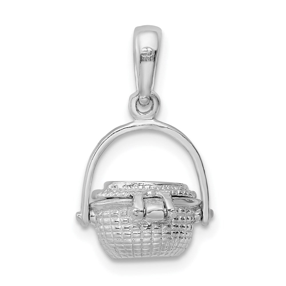 Sterling Silver Rhod-plated 3D Moveable Nantucket Basket Pendant