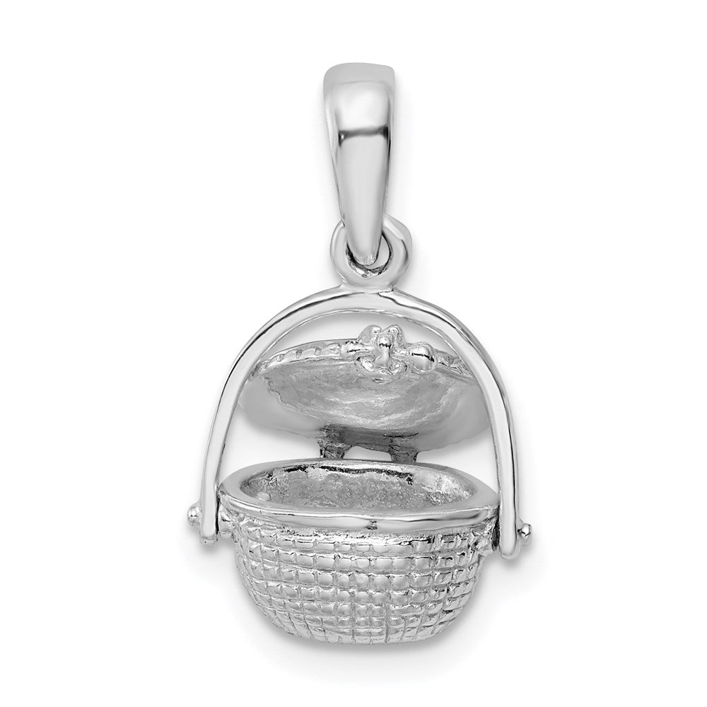 Sterling Silver Rhod-plated 3D Moveable Nantucket Basket Pendant