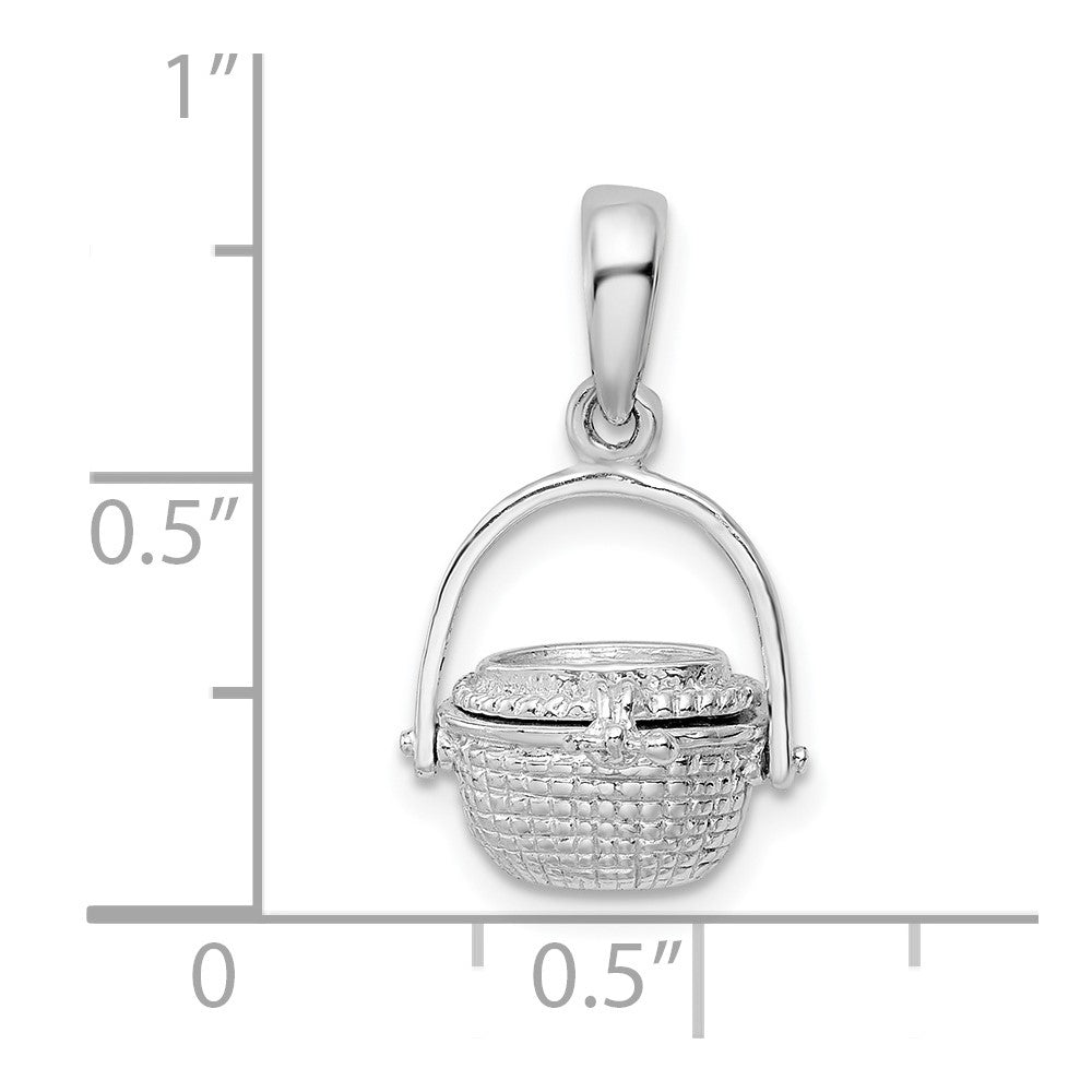 Sterling Silver Rhod-plated 3D Moveable Nantucket Basket Pendant