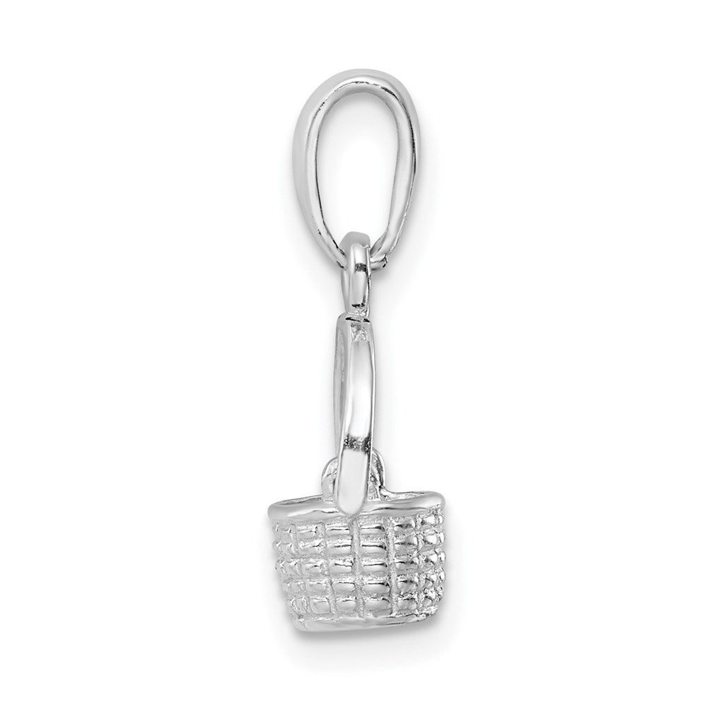 Sterling Silver Rhodium-plated 3D Basket w/Moving Handle Pendant