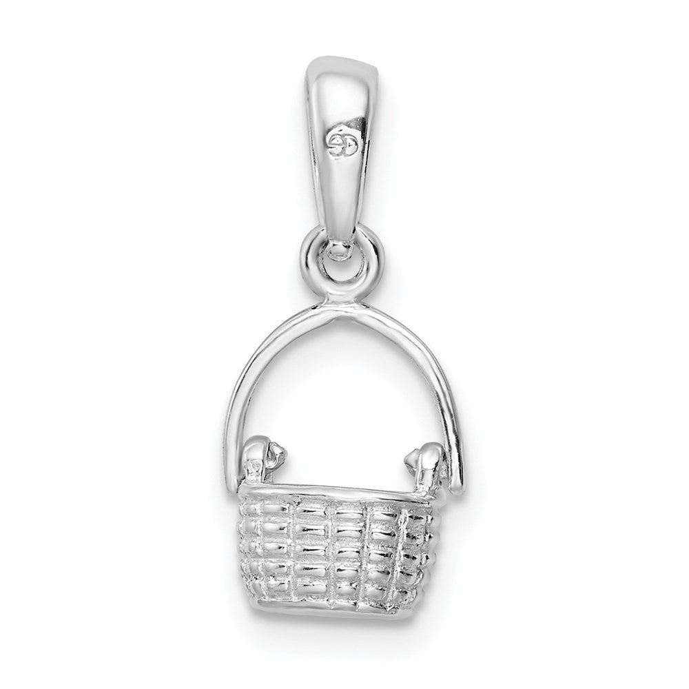 Sterling Silver Rhodium-plated 3D Basket w/Moving Handle Pendant