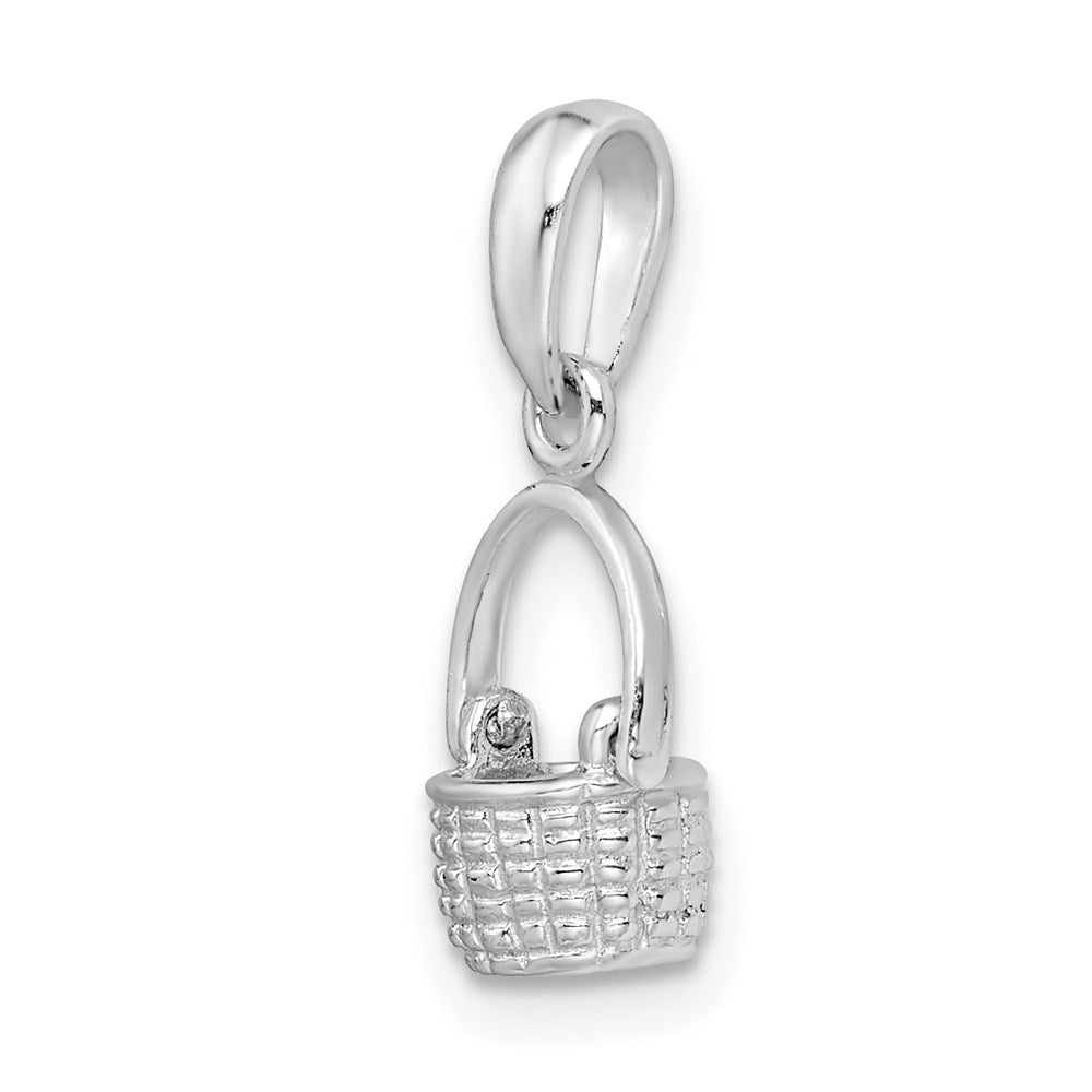 Sterling Silver Rhodium-plated 3D Basket w/Moving Handle Pendant