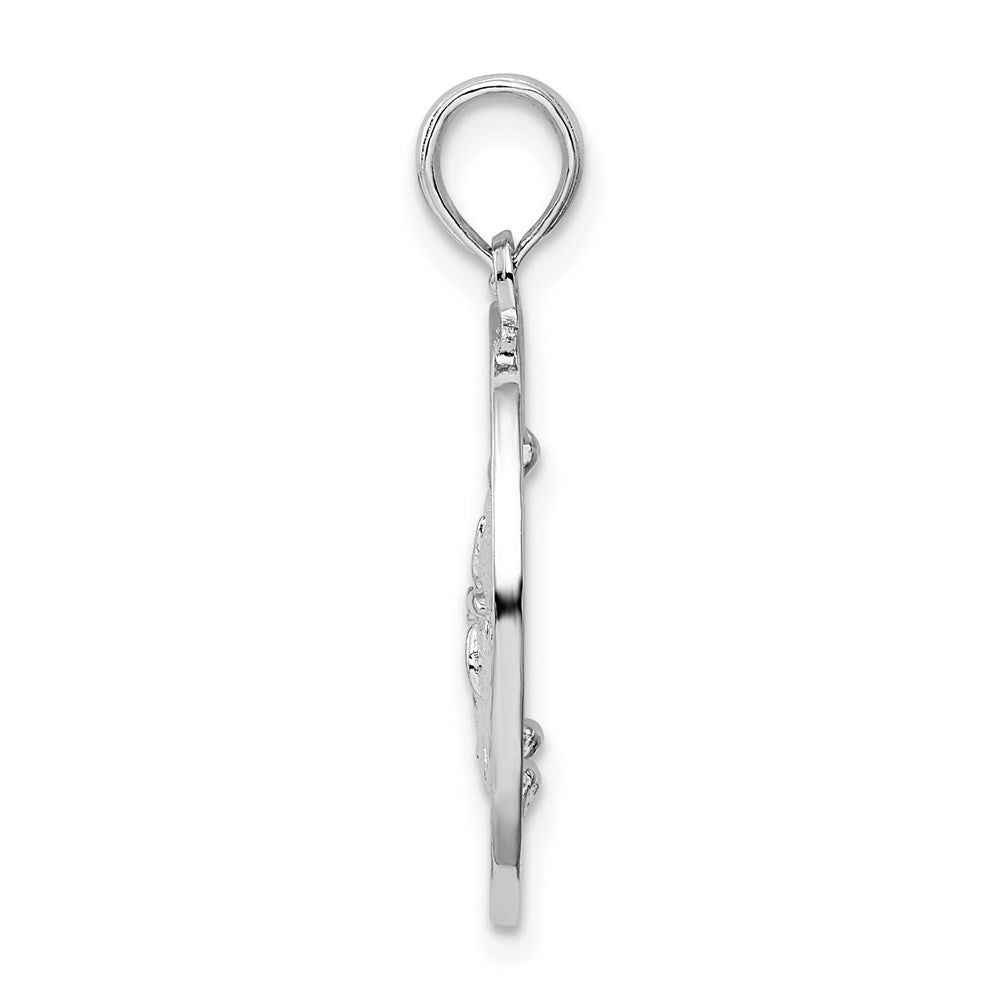 Sterling Silver Rhodium-plated Textured Turks Caicos Sand Dollar Pendant
