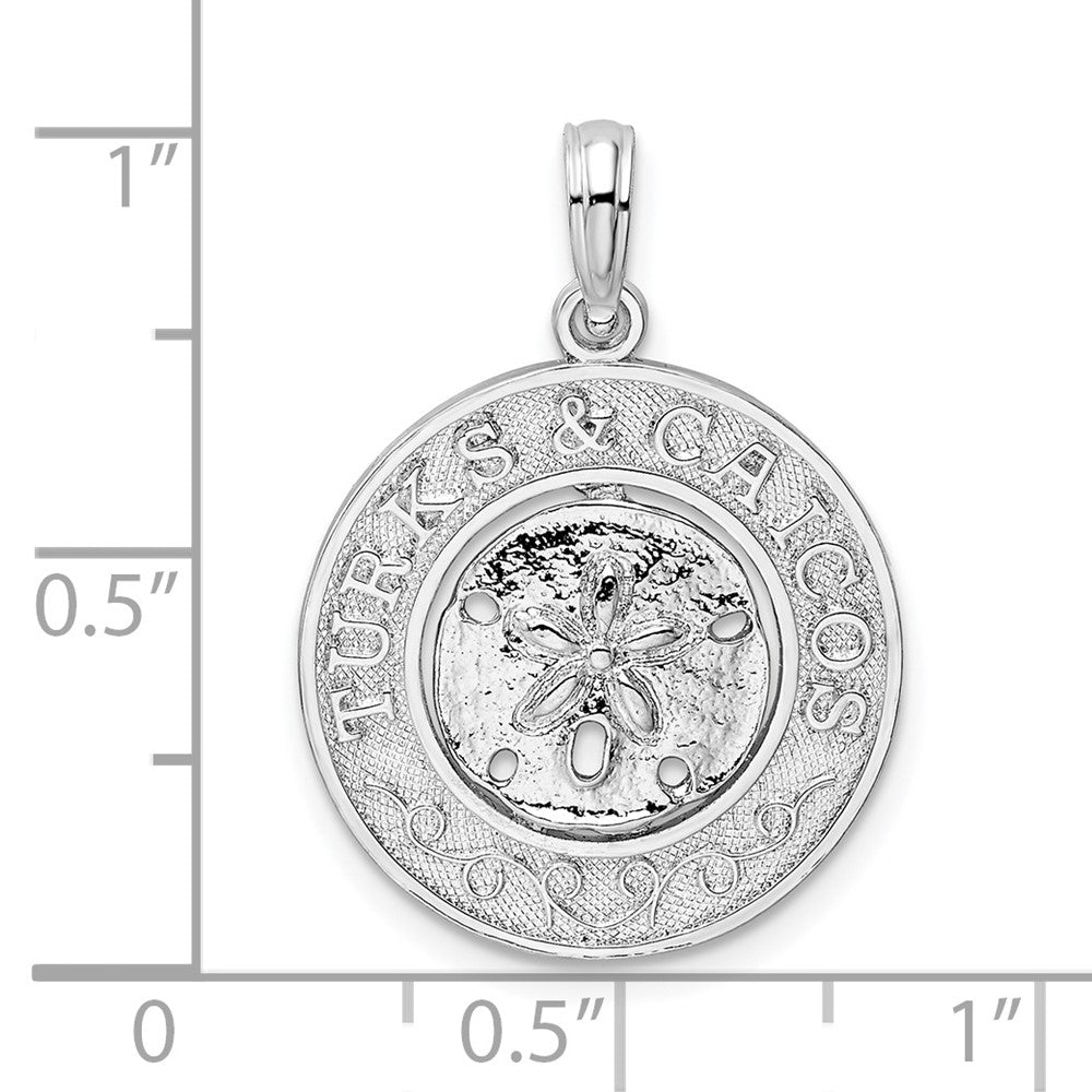 Sterling Silver Rhodium-plated Textured Turks Caicos Sand Dollar Pendant