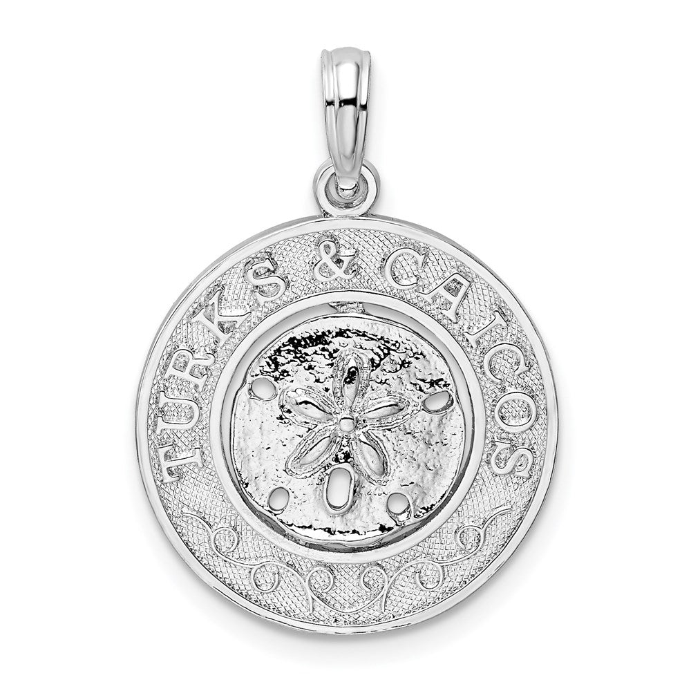 Sterling Silver Rhodium-plated Textured Turks Caicos Sand Dollar Pendant