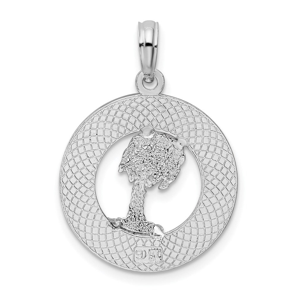Sterling Silver Rhodium-plated Textured Turks Caicos Palm Tree Pendant