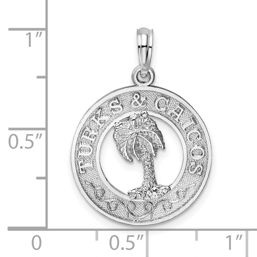 Sterling Silver Rhodium-plated Textured Turks Caicos Palm Tree Pendant