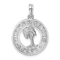 Sterling Silver Rhodium-plated Textured Turks Caicos Palm Tree Pendant