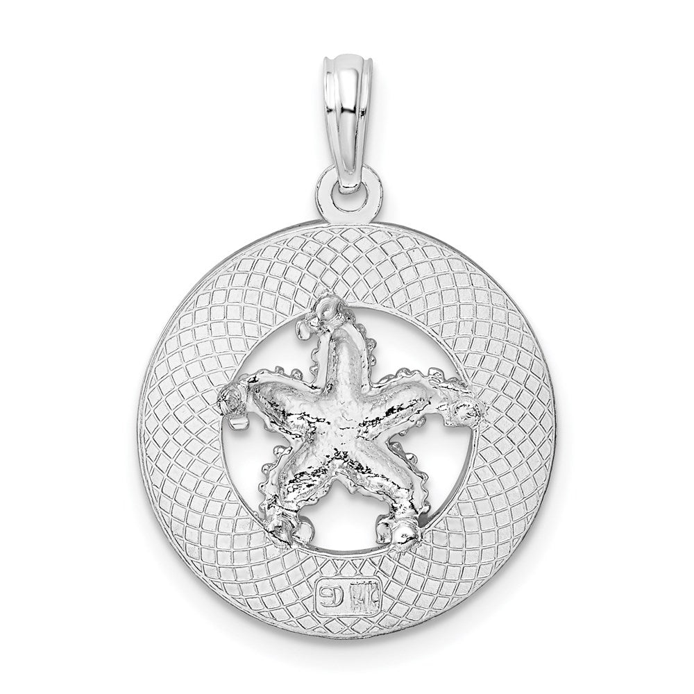 Sterling Silver Rhodium-plated Textured Turks Caicos w/Starfish Pendant