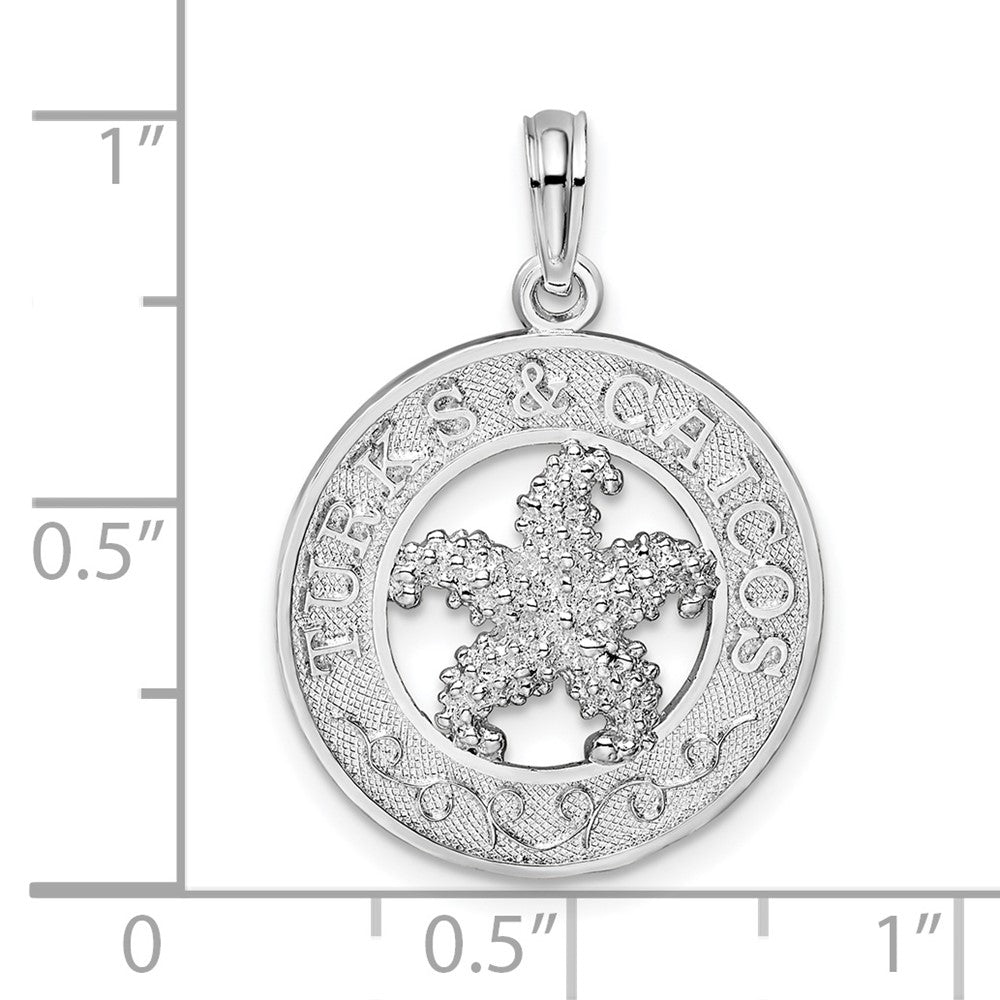 Sterling Silver Rhodium-plated Textured Turks Caicos w/Starfish Pendant