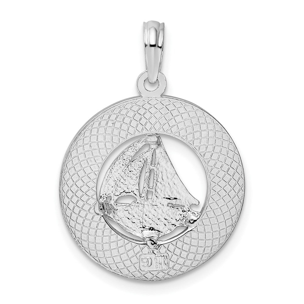 Sterling Silver Rhodium-plated Textured Turks Caicos w/Sailboat Pendant