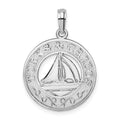 Sterling Silver Rhodium-plated Textured Turks Caicos w/Sailboat Pendant