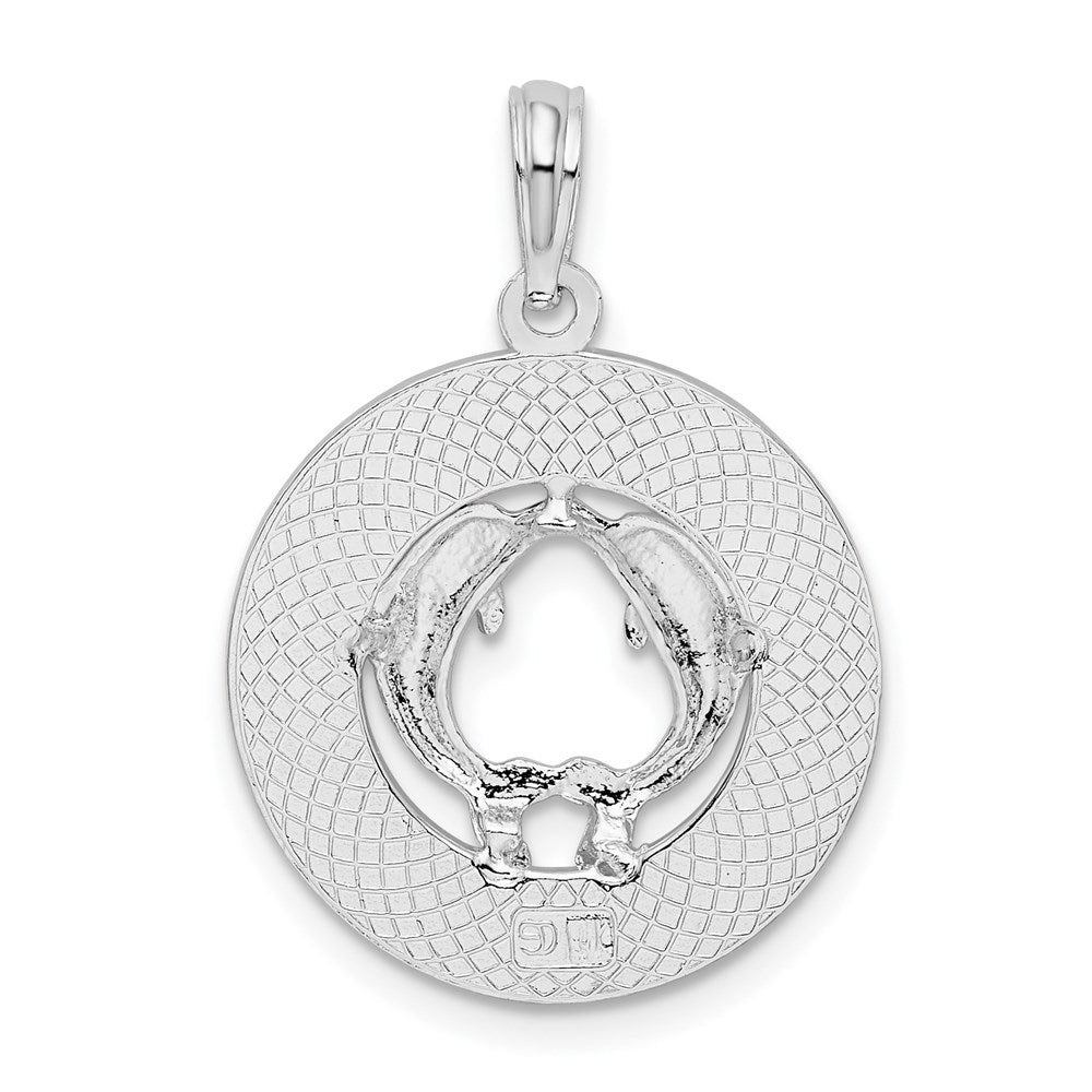 Sterling Silver Rhodium-plated Textured Turks Caicos Dolphins Pendant