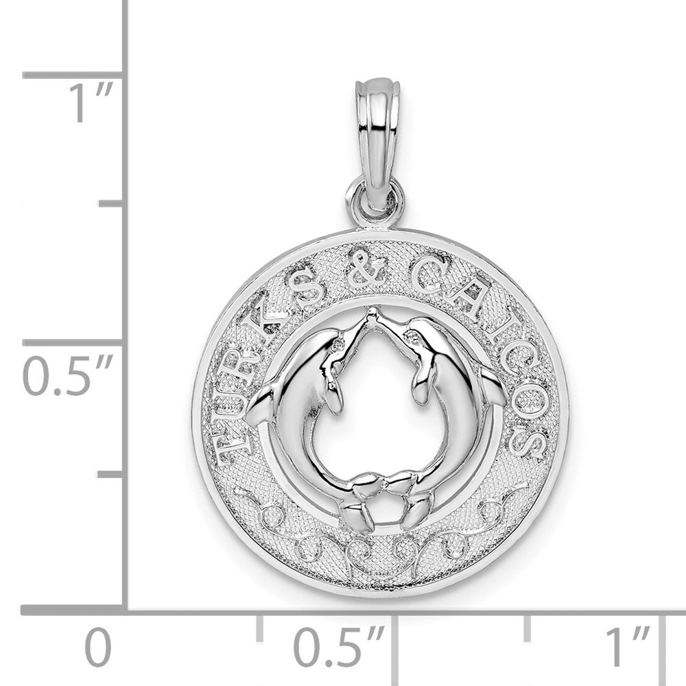 Sterling Silver Rhodium-plated Textured Turks Caicos Dolphins Pendant