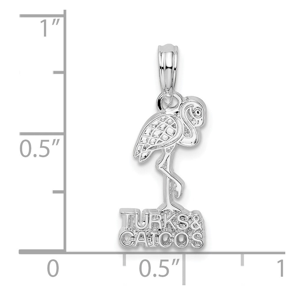 Sterling Silver Rhodium-plated Polished Turks Caicos Flamingo Pendant