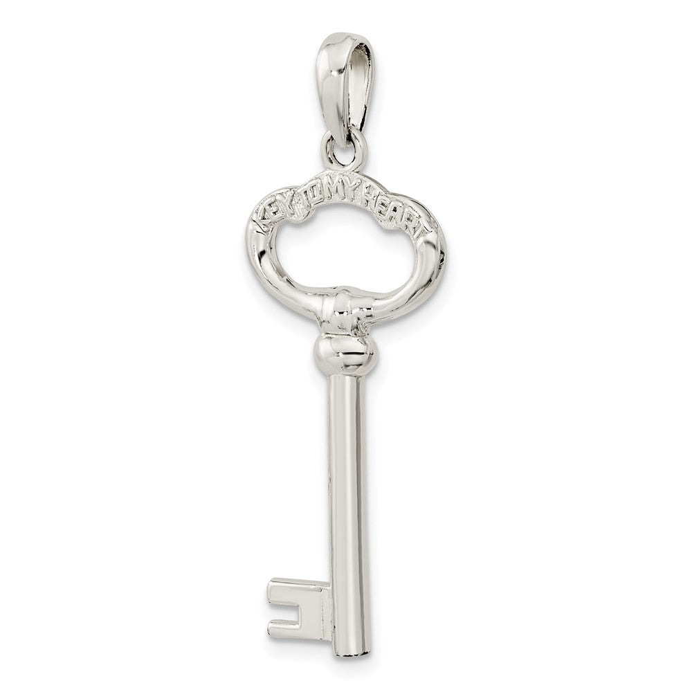 Sterling Silver Rhodium-plated 3D KEY TO MY HEART Key Pendant