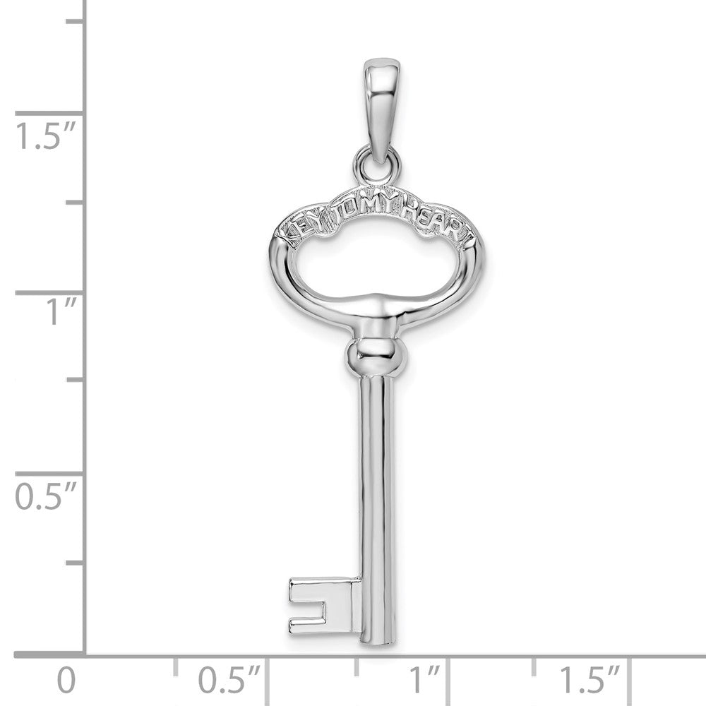 Sterling Silver Rhodium-plated 3D KEY TO MY HEART Key Pendant
