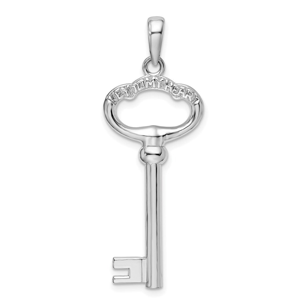 Sterling Silver Rhodium-plated 3D KEY TO MY HEART Key Pendant