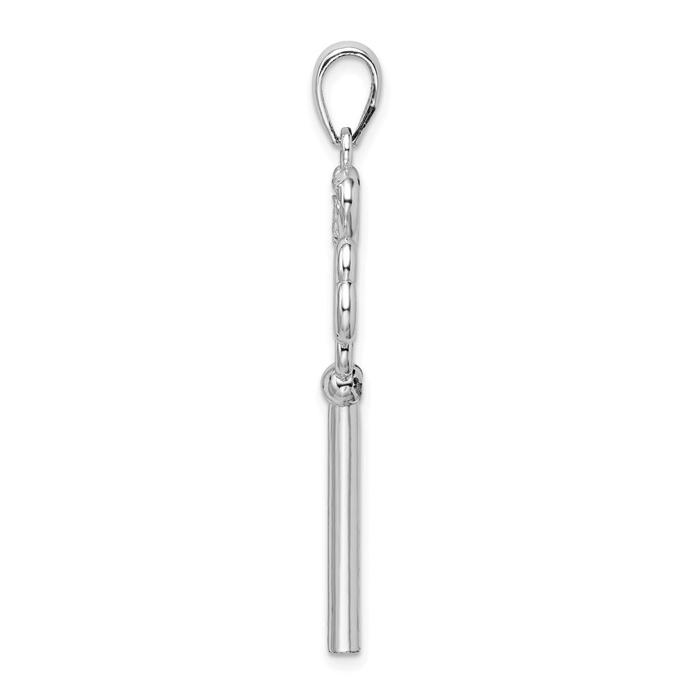 Sterling Silver Rhod-plated 3D KEY TO MY HEART Heart Top Key Pendant