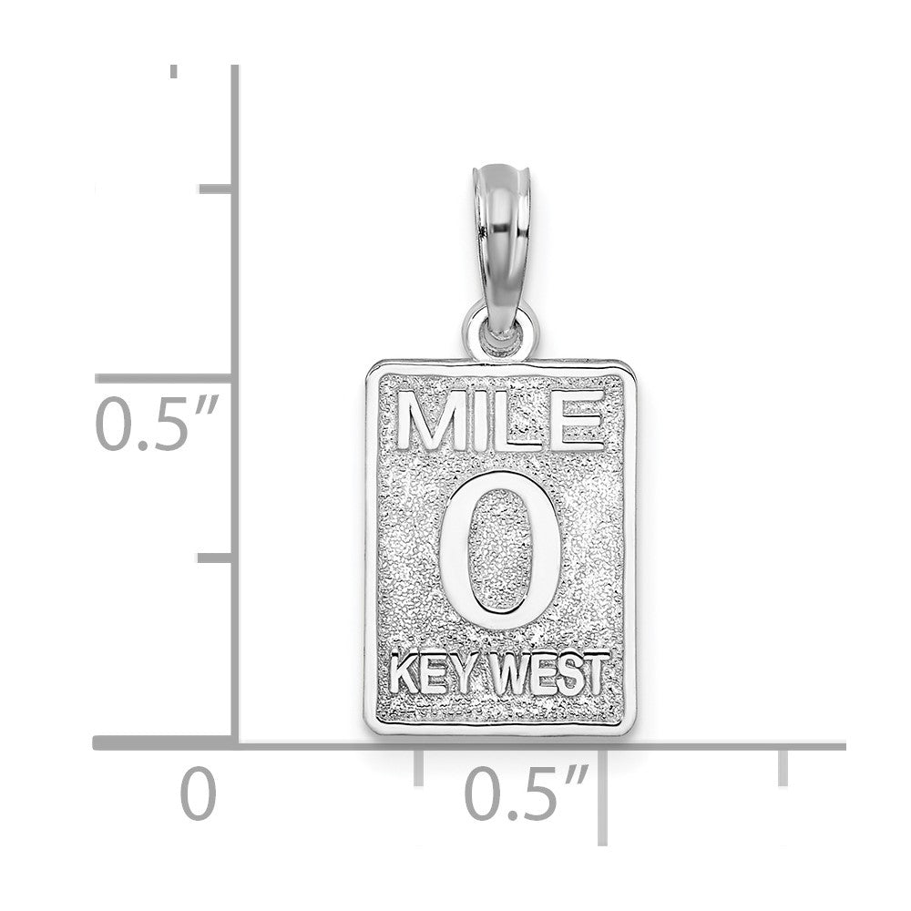 Sterling Silver Rhodium-plated Polished 0 Mile Marker Key West Pendant