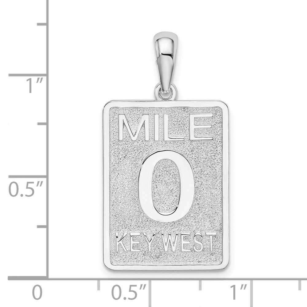 Sterling Silver Rhodium-plated Polished 0 Mile Marker Key West Pendant