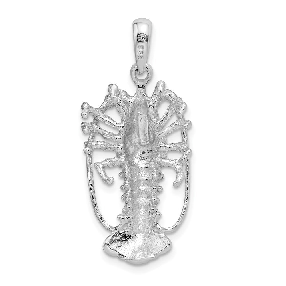 Sterling Silver Rhodium-plated Polished Large Florida Lobster Pendant