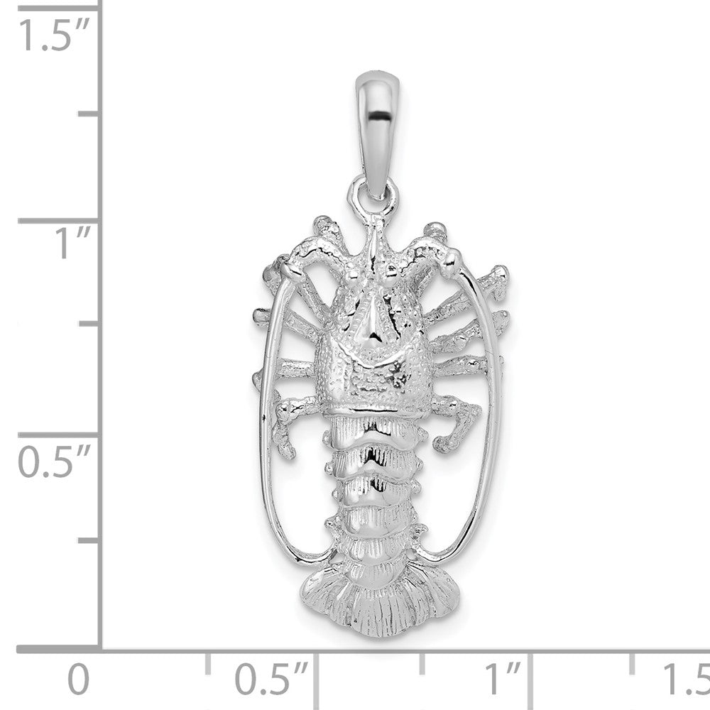 Sterling Silver Rhodium-plated Polished Large Florida Lobster Pendant
