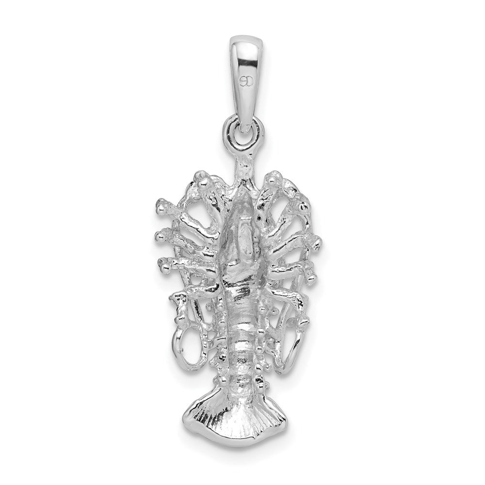 Sterling Silver Rhodium-plated Polished Medium Florida Lobster Pendant