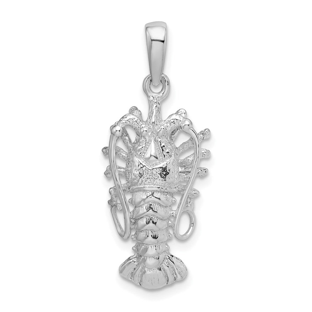 Sterling Silver Rhodium-plated Polished Medium Florida Lobster Pendant