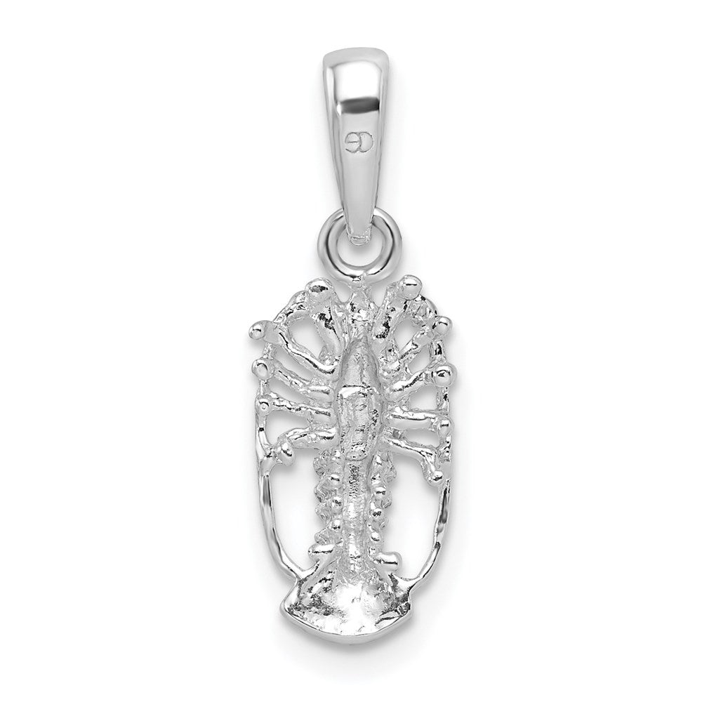 Sterling Silver Rhodium-plated Polished Small Florida Lobster Pendant