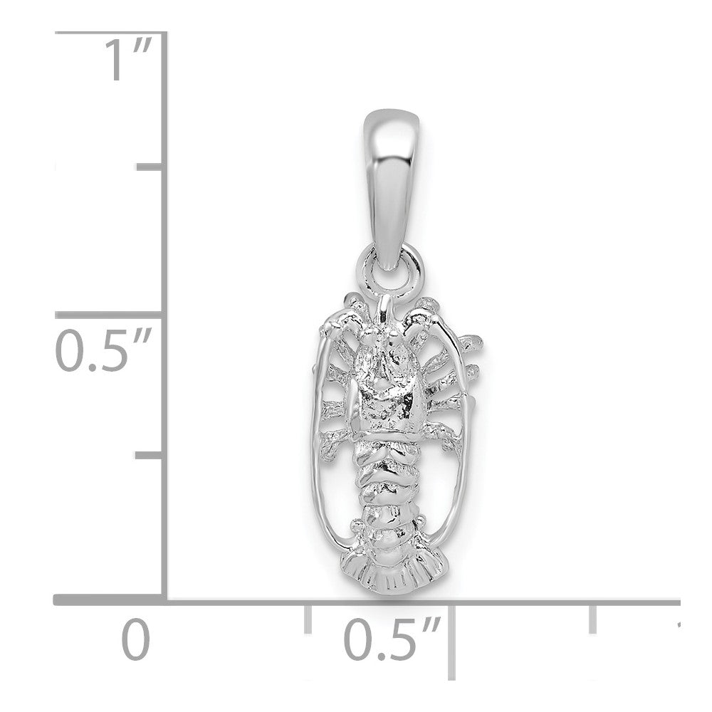 Sterling Silver Rhodium-plated Polished Small Florida Lobster Pendant