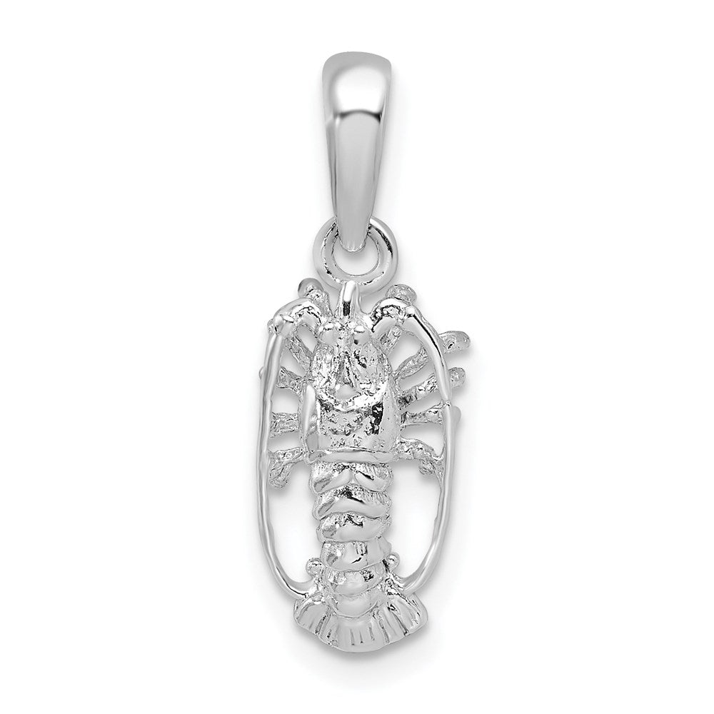 Sterling Silver Rhodium-plated Polished Small Florida Lobster Pendant