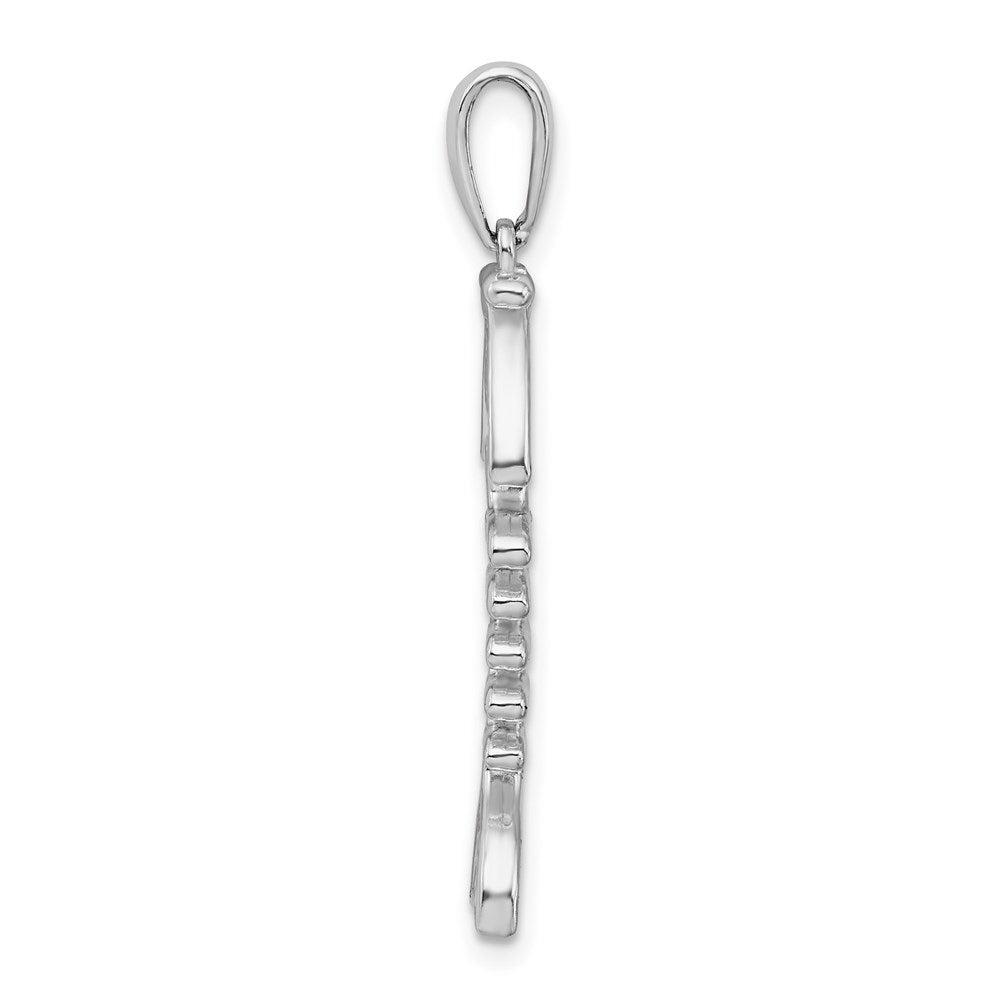 Sterling Silver Rhodium-plated Polished/Textured 3D Fishbone Pendant