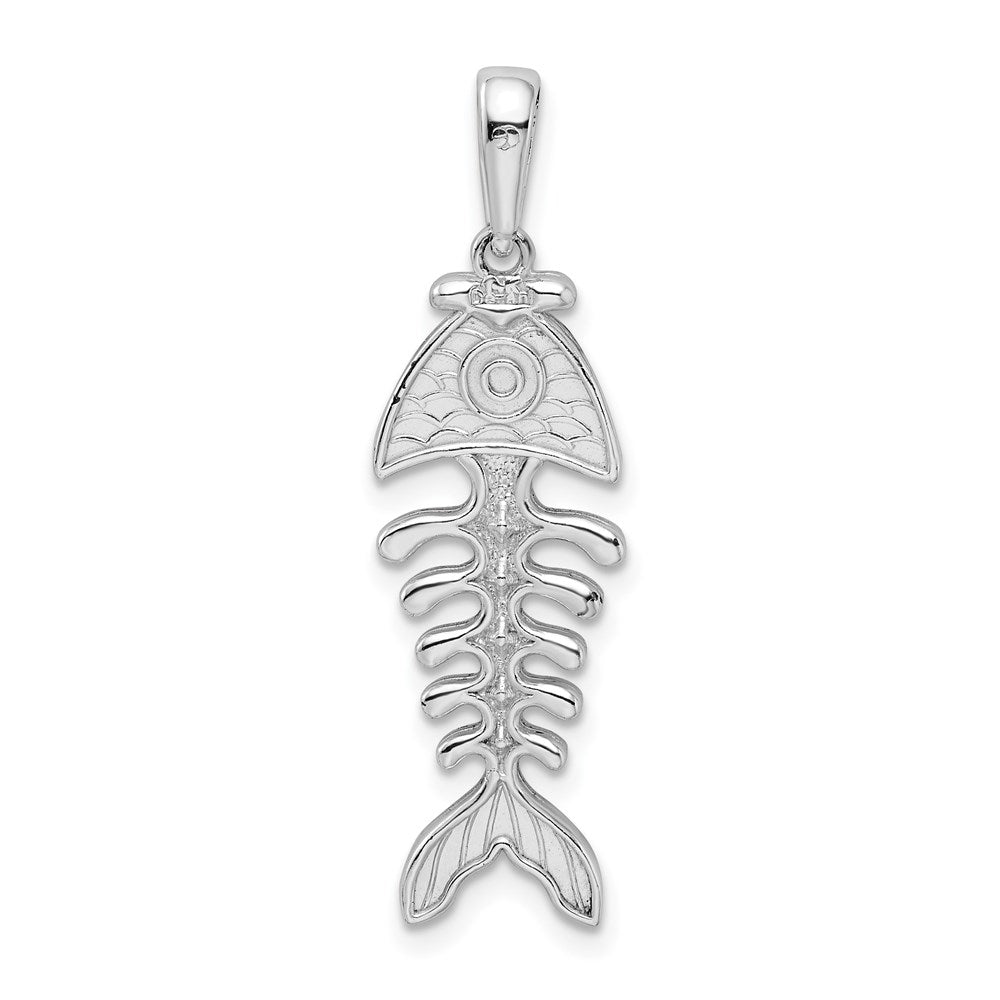Sterling Silver Rhodium-plated Polished/Textured 3D Fishbone Pendant