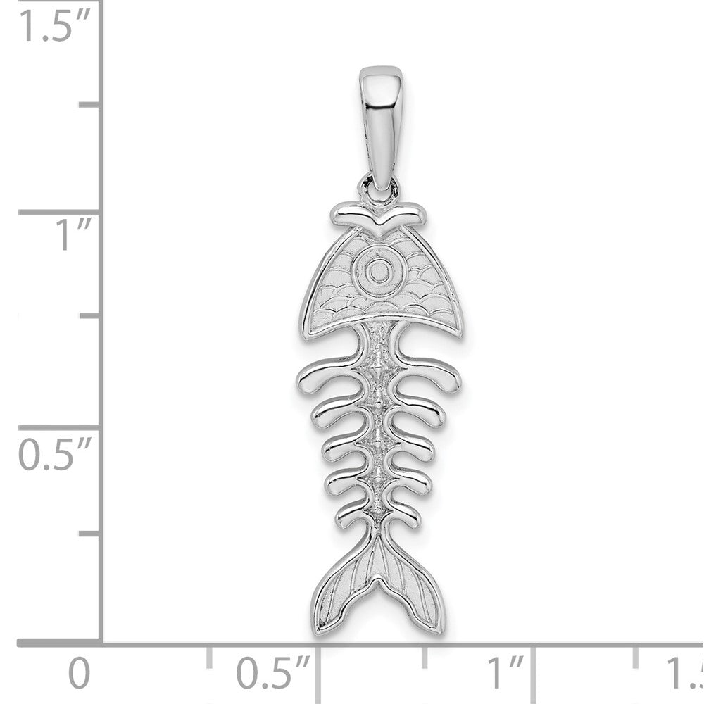 Sterling Silver Rhodium-plated Polished/Textured 3D Fishbone Pendant