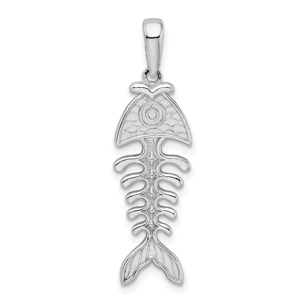 Sterling Silver Rhodium-plated Polished/Textured 3D Fishbone Pendant